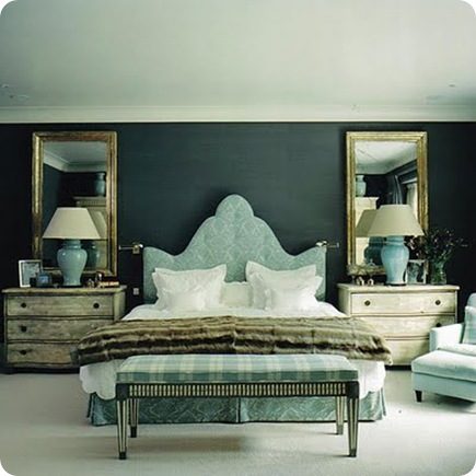 ornate arched camelback headboard in light blue via DecorPad via Centsational Girl