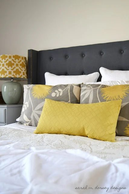 square winged tufted headboard in black by Sarah M Dorsey Designs