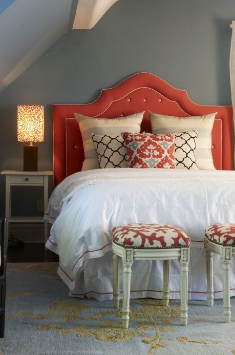 keystone coral headboard with white trim via DecorPad