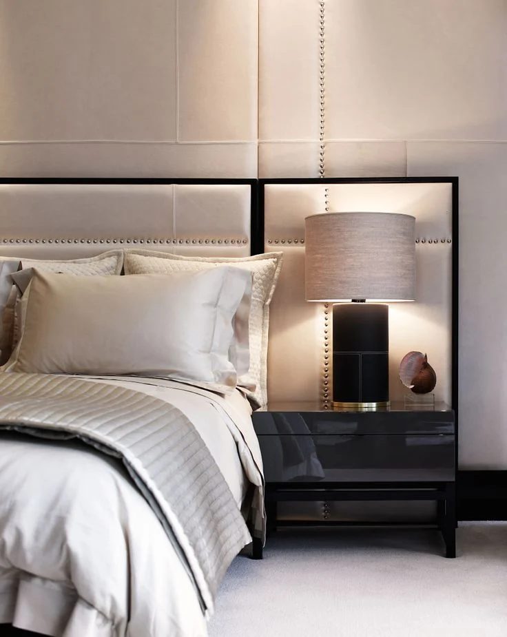 flat upholstered nailhead headboard via Munge Leung