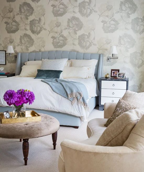 light blue camelback tufted wingback headboard via DecorPad