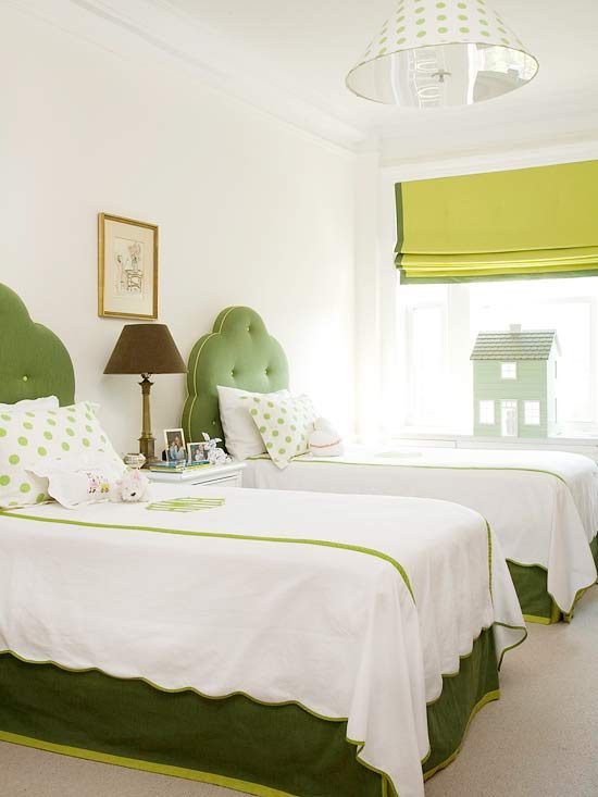 green scalloped circle tufted headboards via BHG