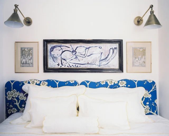 double camel hump wavy headboard in blue, Lonny via Blue Chickadee