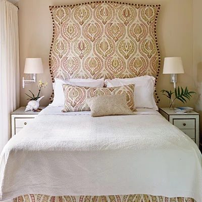 custom curvy square French inspired headboard via Coastal Living