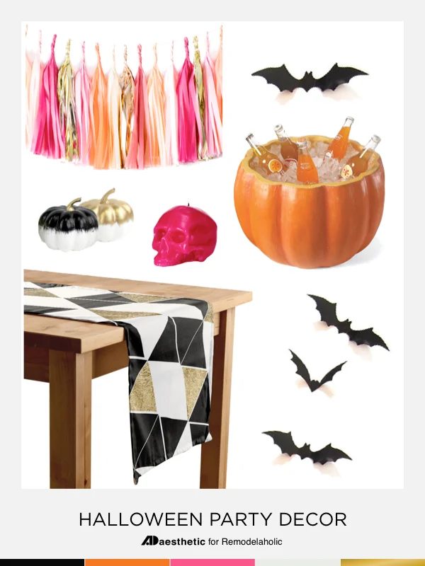 Creative Halloween Party Decor | Add a pop of PINK with some gold for a fun not-quite-traditional Halloween party style