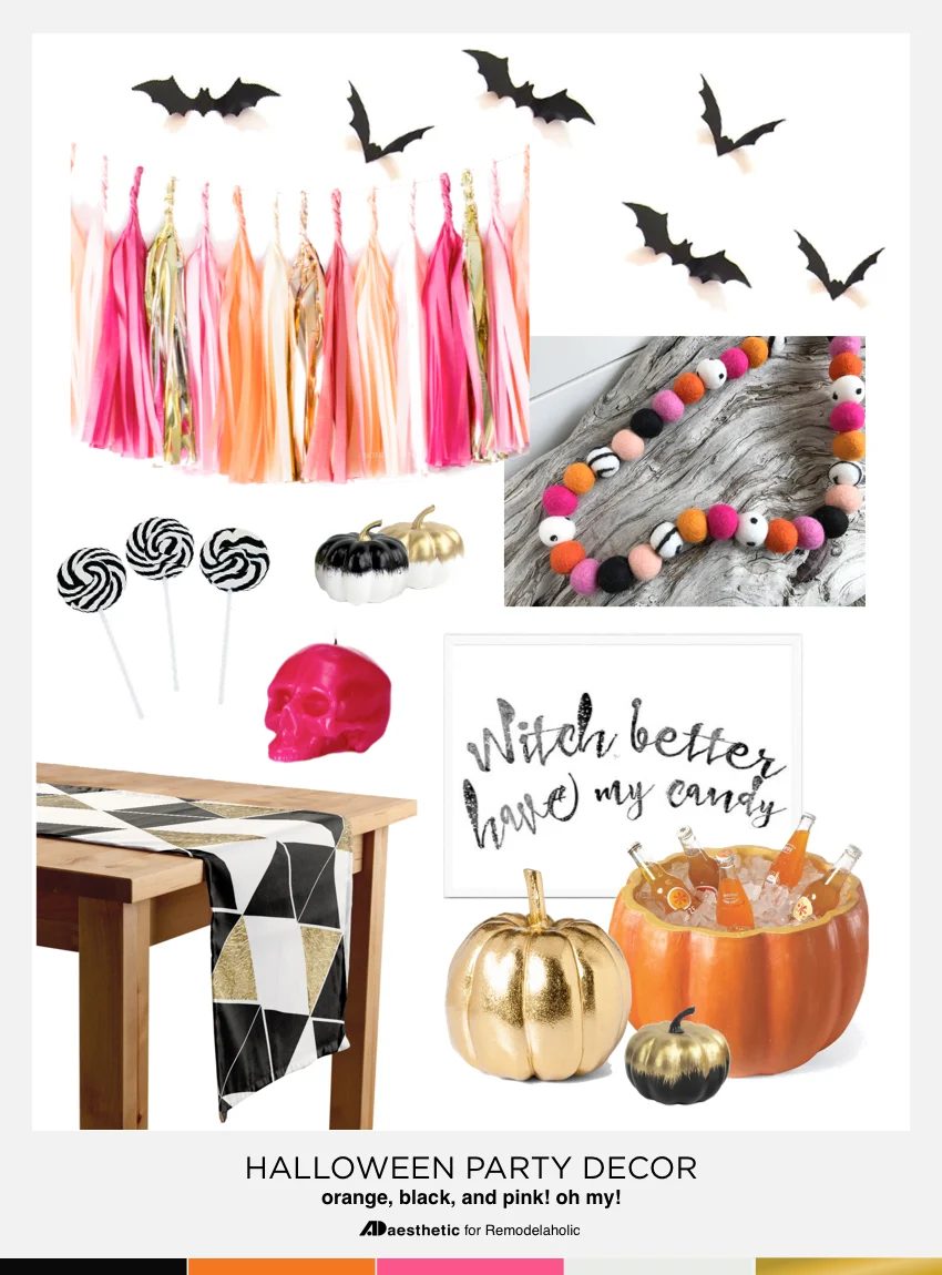 Creative Halloween Party Decor | Add a pop of PINK with some gold for a fun not-quite-traditional Halloween party style