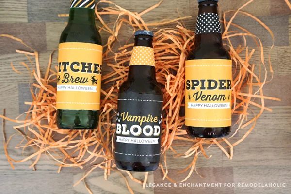 Free Printable Halloween Party Bottle Labels - four different designs for use on wine, beer, pop/soda bottles and more. An straightforward Handmade way make your Halloween party a 