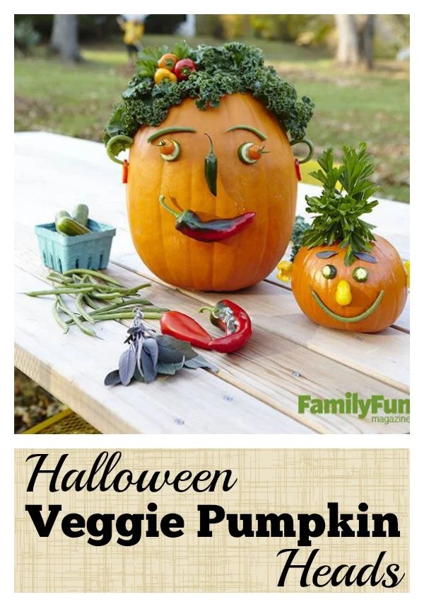 Pumpkins are a fun part of Halloween. They can be messy to carve, but don't have to be. Try a different approach this year to create Halloween Veggie Pumpkin Heads via @tipsaholic 