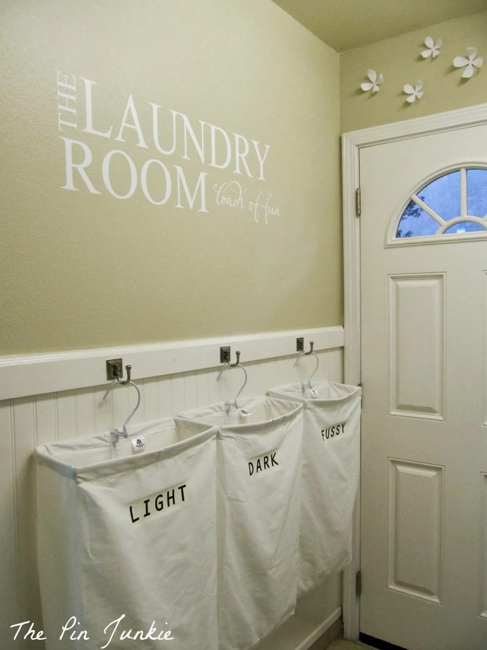 Laundry Room Makeover with Personalized Hanging Laundry Bags, The Pin Junkie featured on Bekob.com