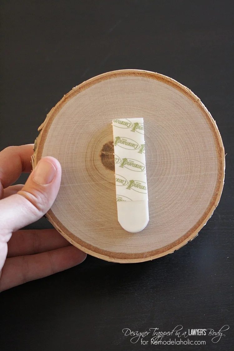 Birchwood slices make the well fitted base for hanging stockings without a mantel, by Designer Trapped in a Lawyer's Body featured on Bekob