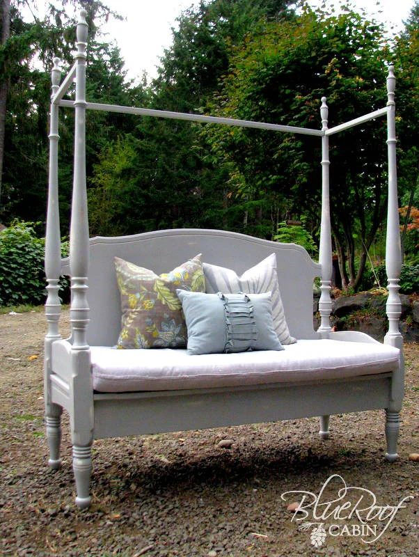headboard bench from canopy bed Blue Roof Cabin