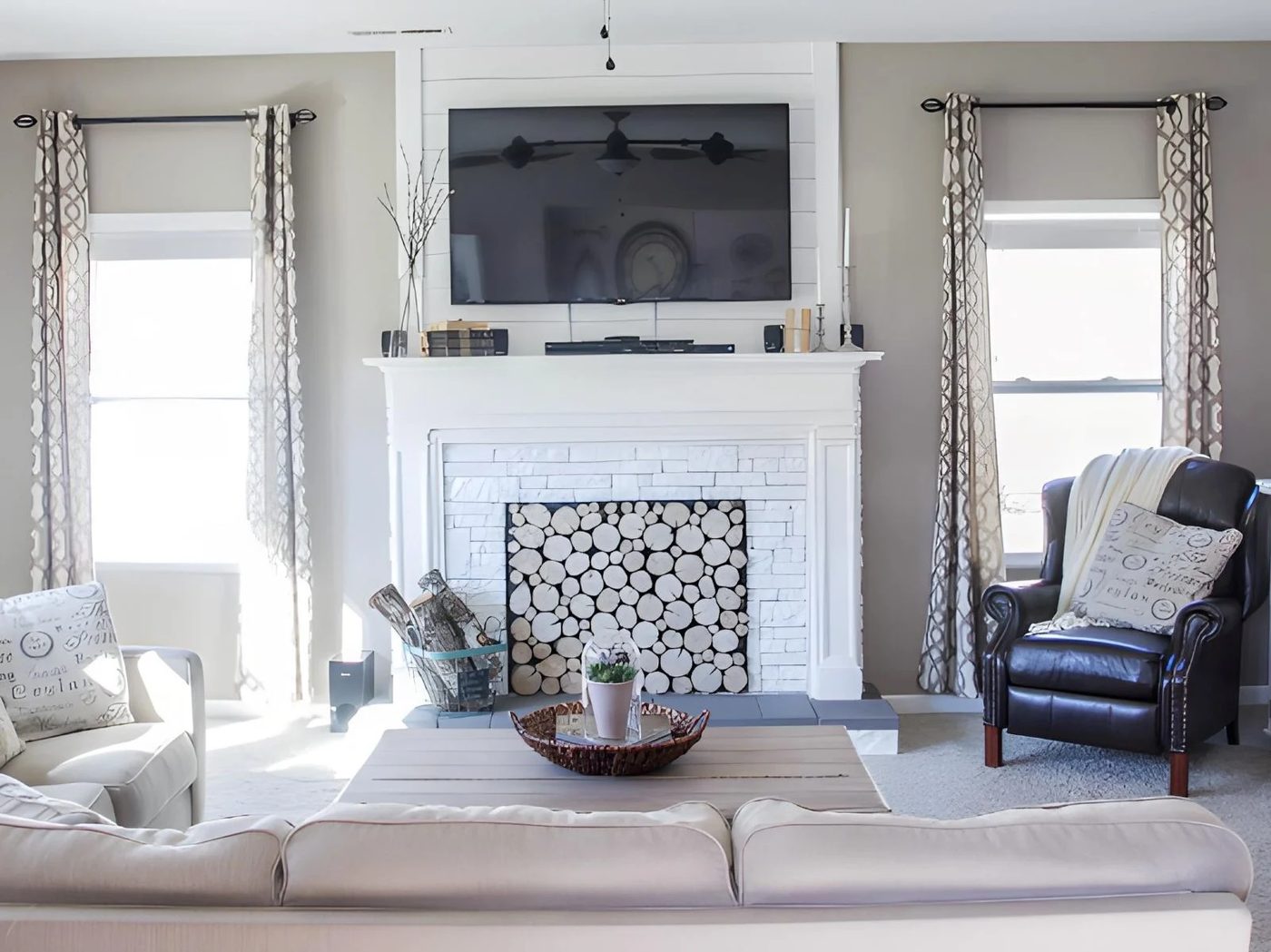 Living Room With Handmade Faux Fireplace Blesser House Featured On @Bekob 050339