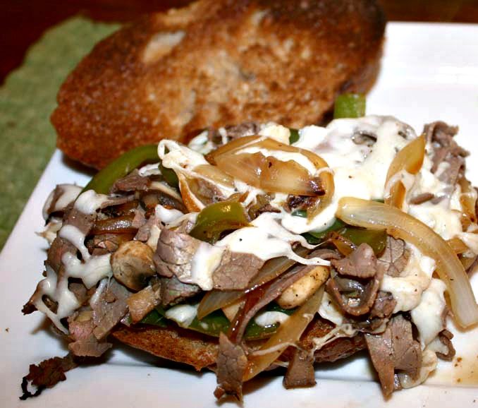 Healthy Philly Cheesesteak Sandwiches | FOODIEaholic.com #recipe #cooking #sandwiches #philly #cheesesteak #beef #onions #peppers #mushrooms #cheese