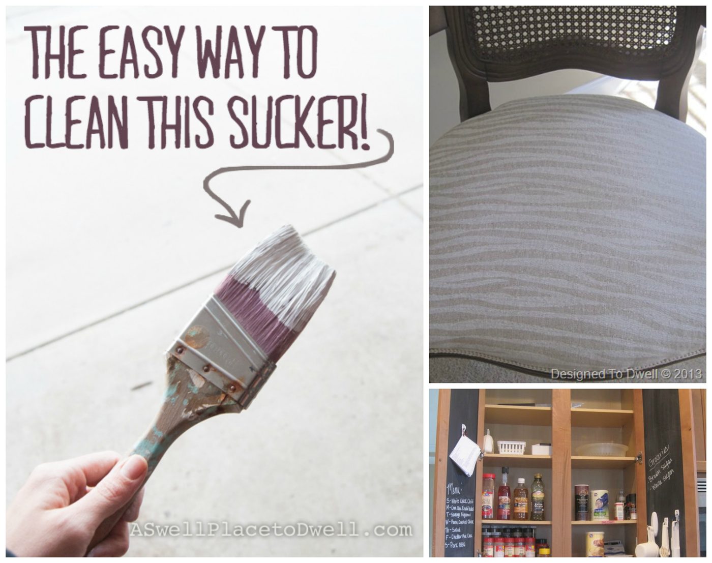 party features -- clean paintbrush, upholstery, organized kitchen