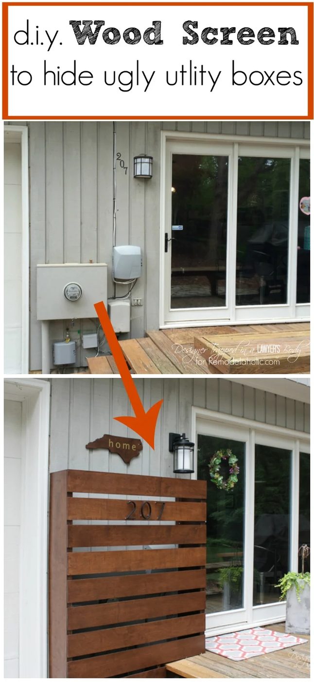 GENIUS!!!! Hide those ugly utility boxes on your house with this vivid Handmade wood screen. Full walkthrough by Designer Trapped in a Lawyer's Body for Bekob.com!