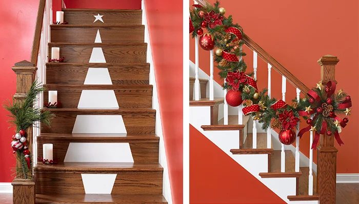 use shelf liner to make Christmas tree on stair risers - Lowe's Creative options via @Bekob