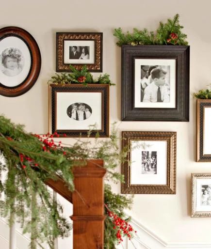 add holiday decor to a gallery wall of picture frames - Midwest Living via @Bekob