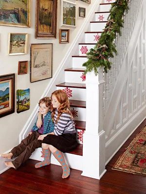red snowflakes on stairs - Family Circle via @Bekob