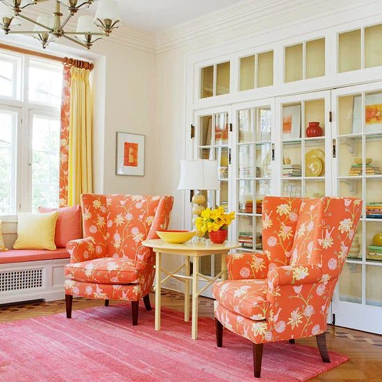 orange living room sitting area