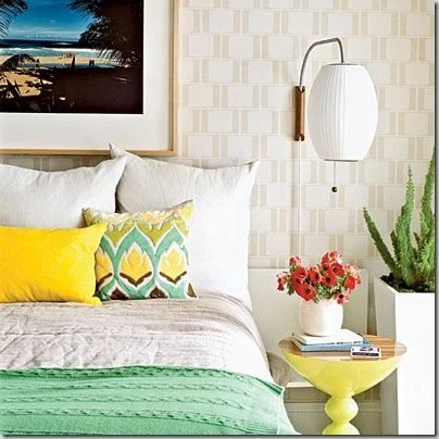 mint and yellow bedroom