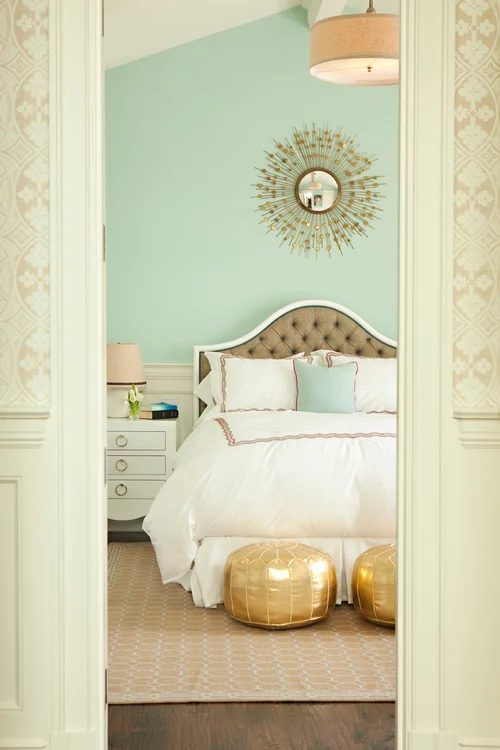 mint and gold bedroom