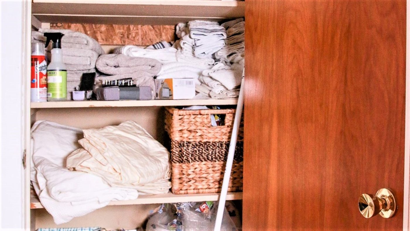 5 Messy Linen Closet Makeover Before By The Weathered Fox 3