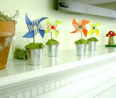 That's My Letter pinwheels on mantel