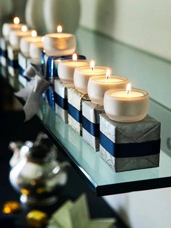 Holiday mantel options, candles for Hannukah by Better Homes and Gardens
