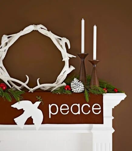 Peace holiday mantel options by Midwest Living
