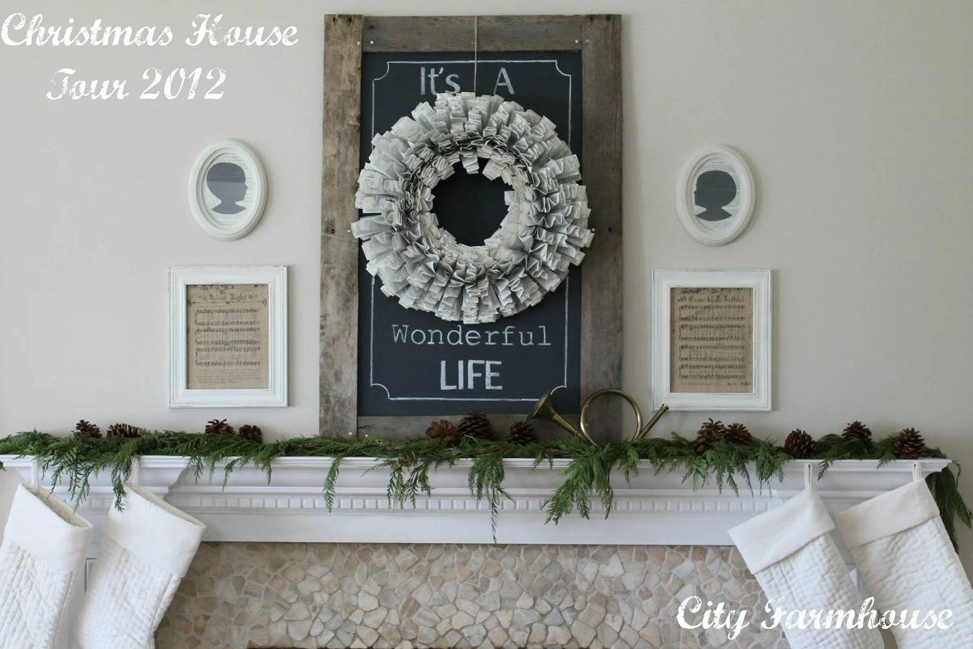Holiday (or Christmas) mantel options, Chalkboard It's a Wonderful Life by City Farmhouse