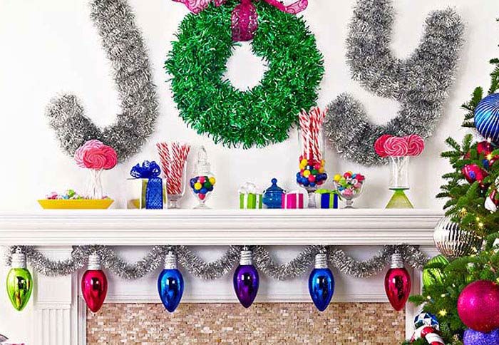 joy merry and bright mantel, holiday or Christmas Mantel options by Lowe's Creative options