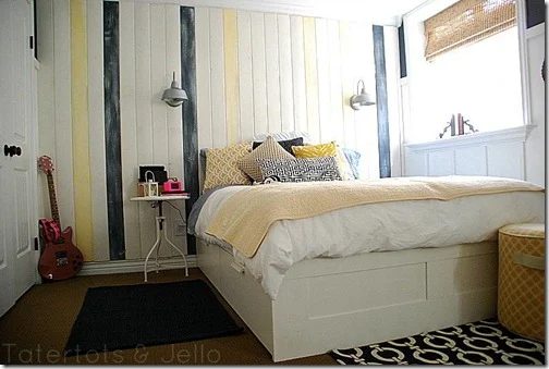 Tatertots & Jello basement bedroom after