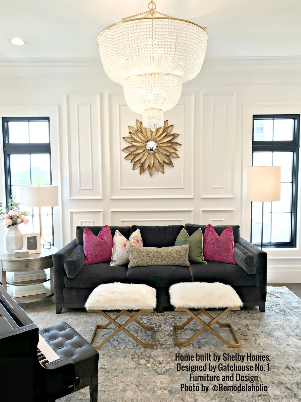 Glam Living Room With Magenta And White Home 30 Shelby Homes, Gatehouse No. 1 Furniture & Design (285).ed