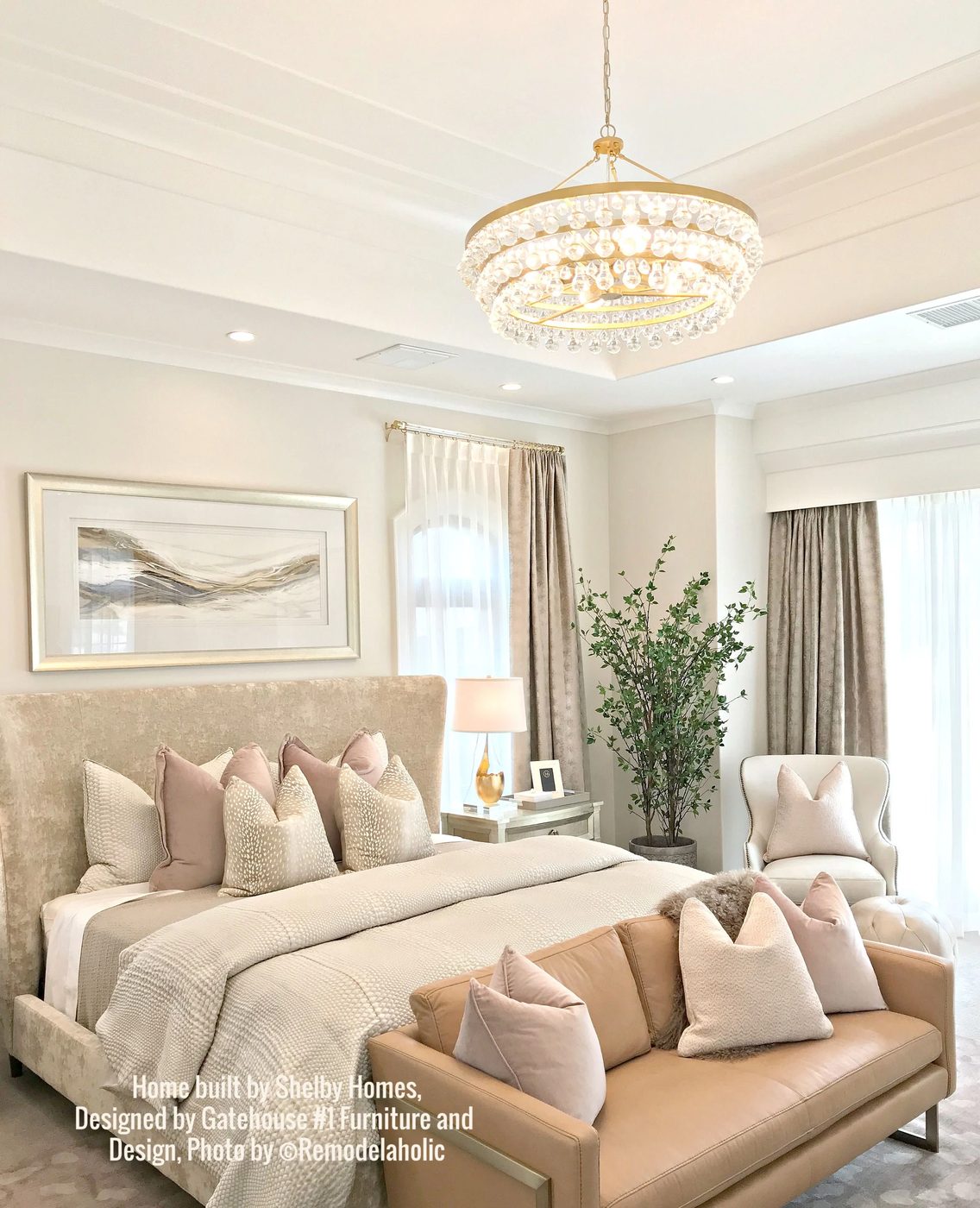 Glam Master Bedroom With Camel And Blush Shelby Homes, Gatehouse No. 1 Furniture & Design (488).ed