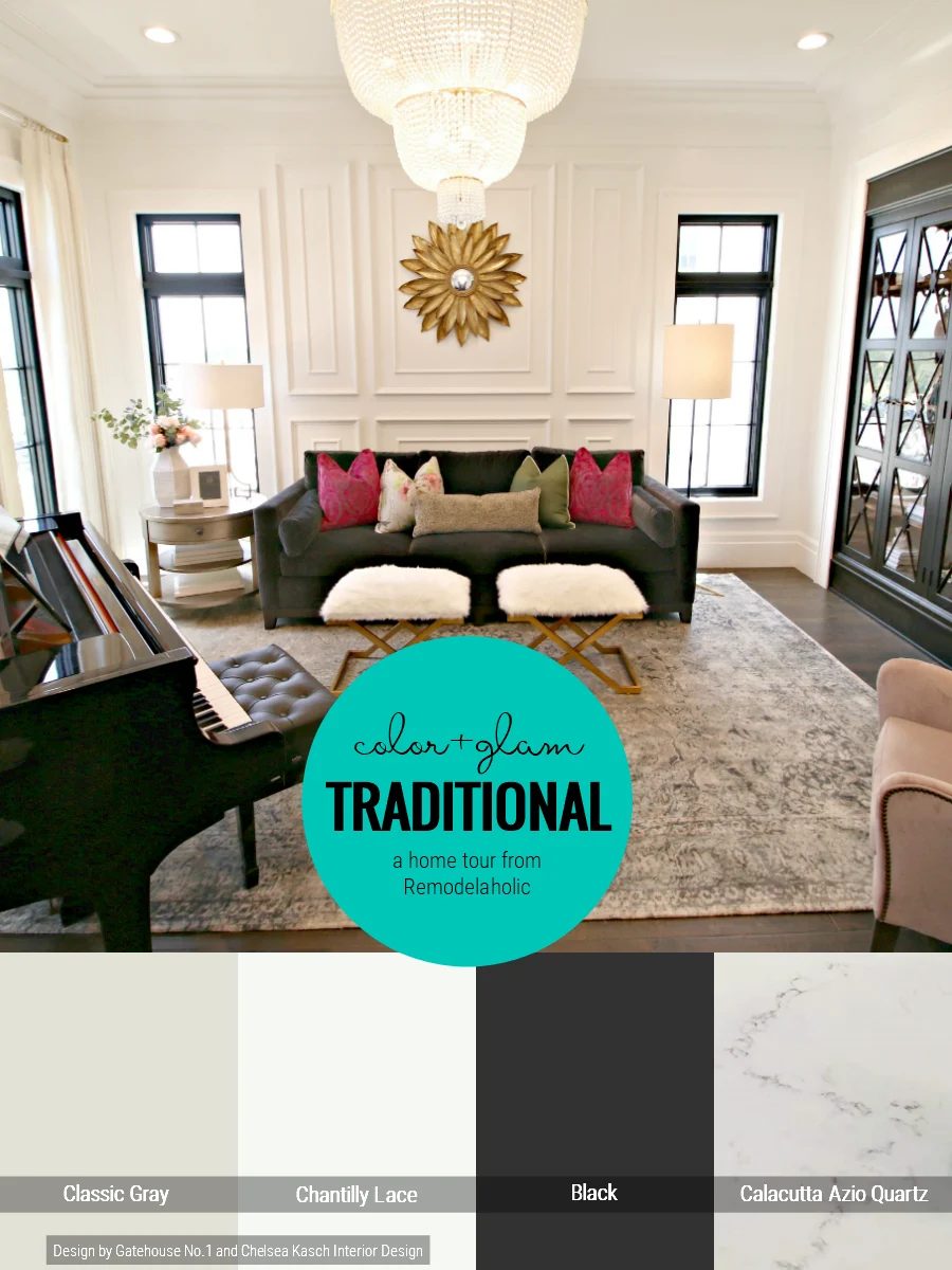 Traditional Style Home In White, Gray And Black With Added Pops Of Color In The Decor