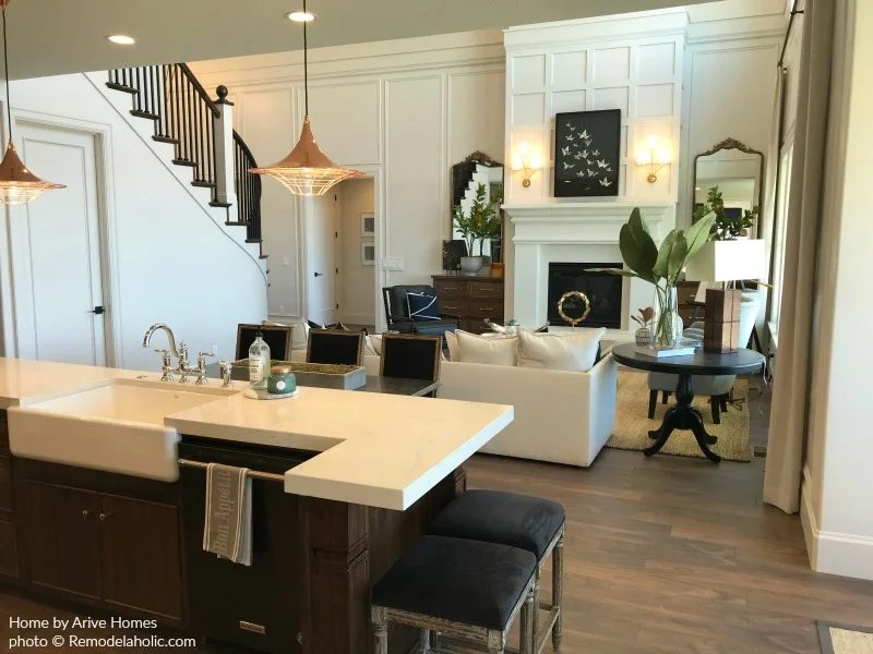 Modern Farmhouse Kitchen And Great Room In Wood And White, Arive Homes And Brandalyn Dennis Design, 2018 Utah Valley Parade Of Homes, Featured On Bekob