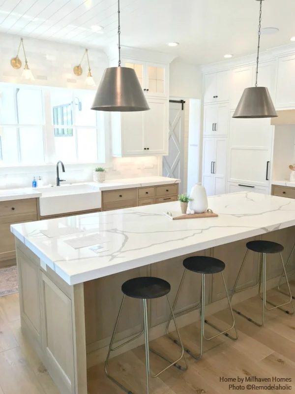 Farmhouse Kitchen With Subway Tile And direct Wooden Cabinetry Millhaven Homes And Four Chairs Design 2018 Utah Valley Parade Of Homes Featured On Bekob