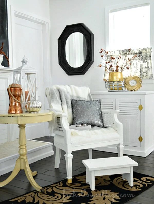 HomeGoods-Home-Decor-Decorating-with-Gold-Black-White-Dark-Hardwood-Floors.foxhollowcottage