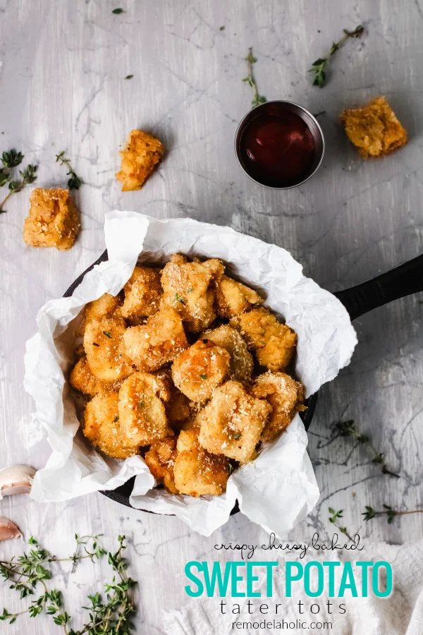 Crispy Cheese Baked Homemade Sweet Potato Tater Tots Recipe #Bekob