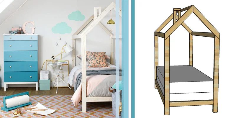 Twin House Bed Frame + Trundle Bed Woodworking Plan