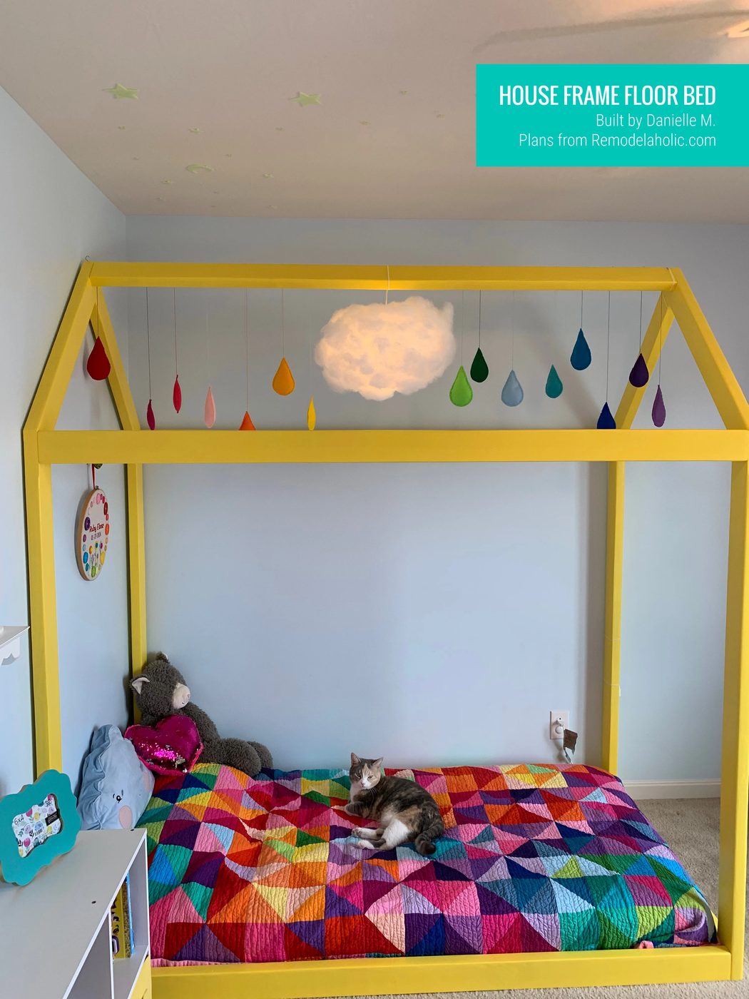 Handmade Floor Bed House Bed Frame In Yellow Rainbow Room, By Reader Danielle Plans From Bekob Wm