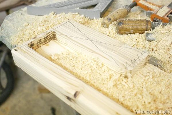 building out stair with wood bullnose and house numbers under barn door (9)