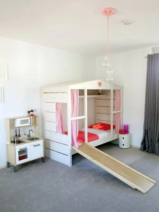 girls playhouse bed with slide, via Apartment Therapy