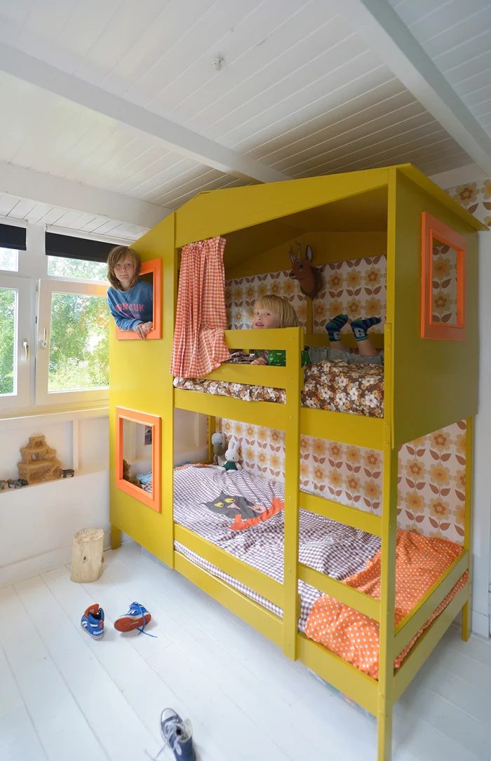 yellow IKEA method house bunkbed for kids, via Rafa Kids