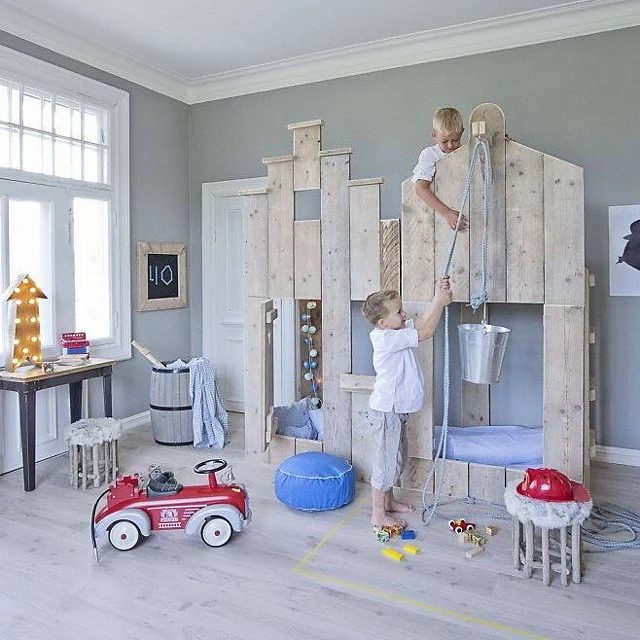boys playhouse loft bed with window and door via bestkiddos