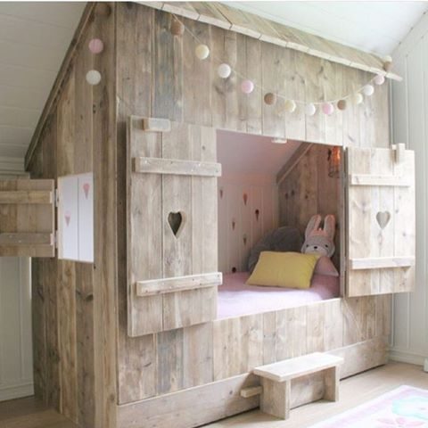 built-in cottage style house bed nook with shutters, via bestkiddos