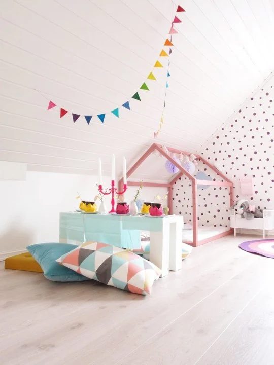 direct colorful girls room with house bed via Apartment Therapy