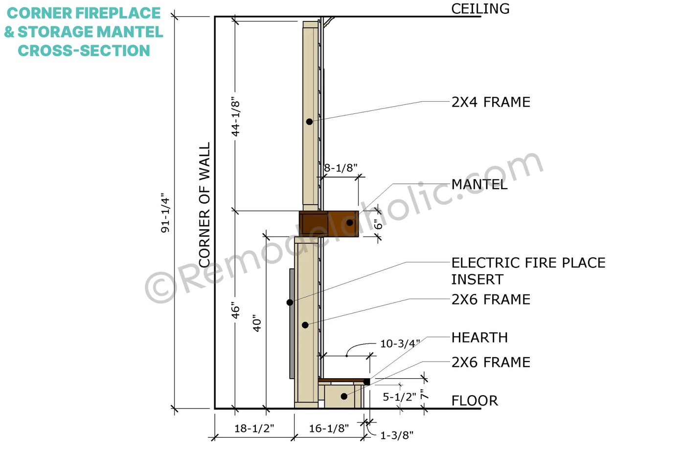 Corner Fireplace Handmade With Hearth And Mantel Cross Section Bekob 1
