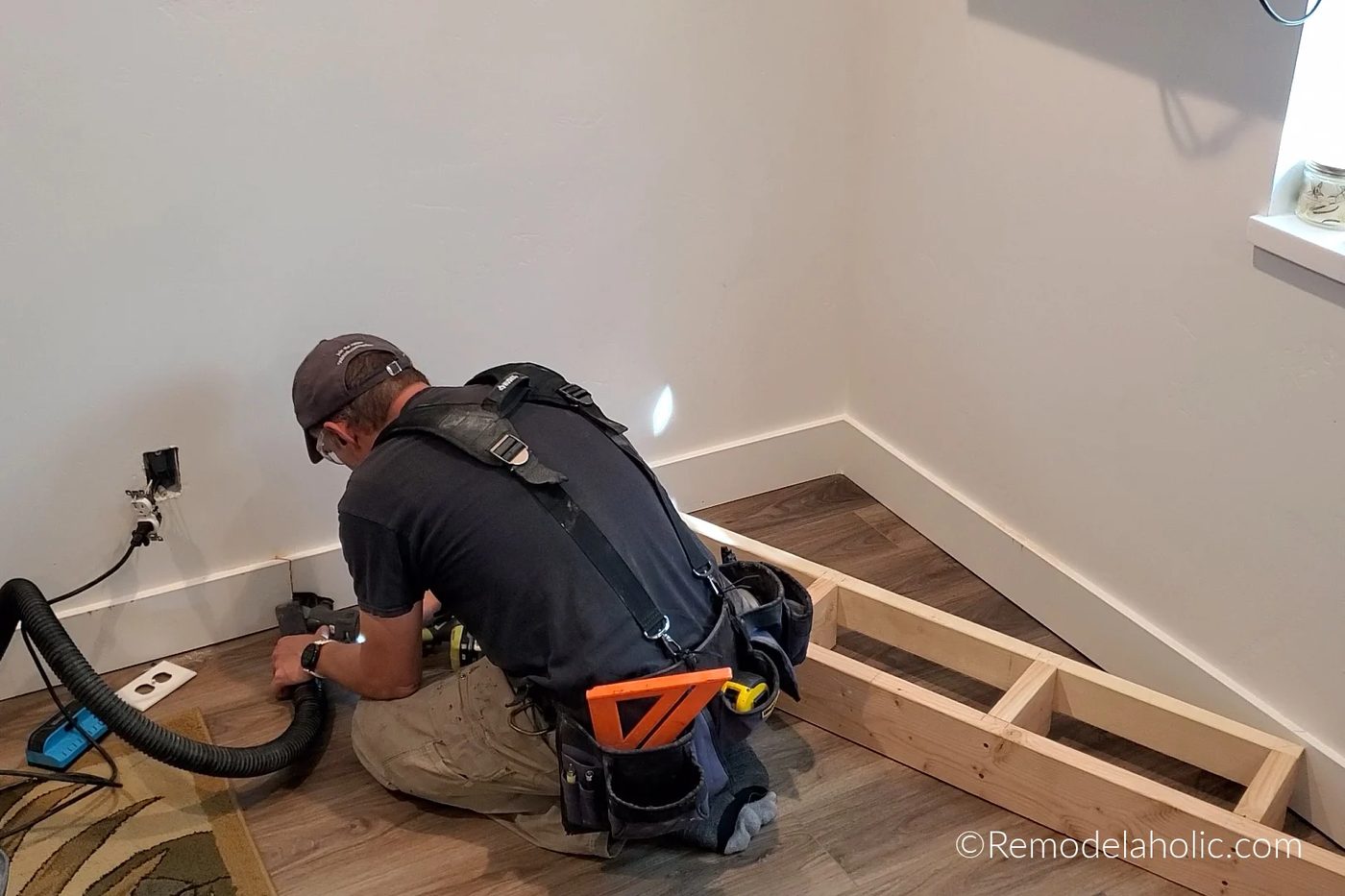 Removing Baseboards To Install Handmade Corner Fireplace Hearth And New Outlet Bekob