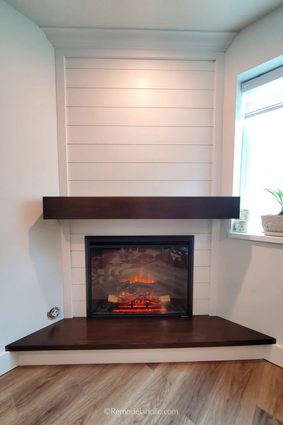 Handmade Corner Fireplace Hearth Storage Mantel With Shiplap Electric Fireplace Surround TV Wall Bekob